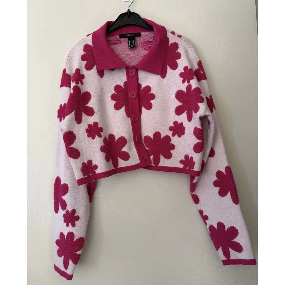 Forever 21 Floral Cropped Collared Cardigan XS
